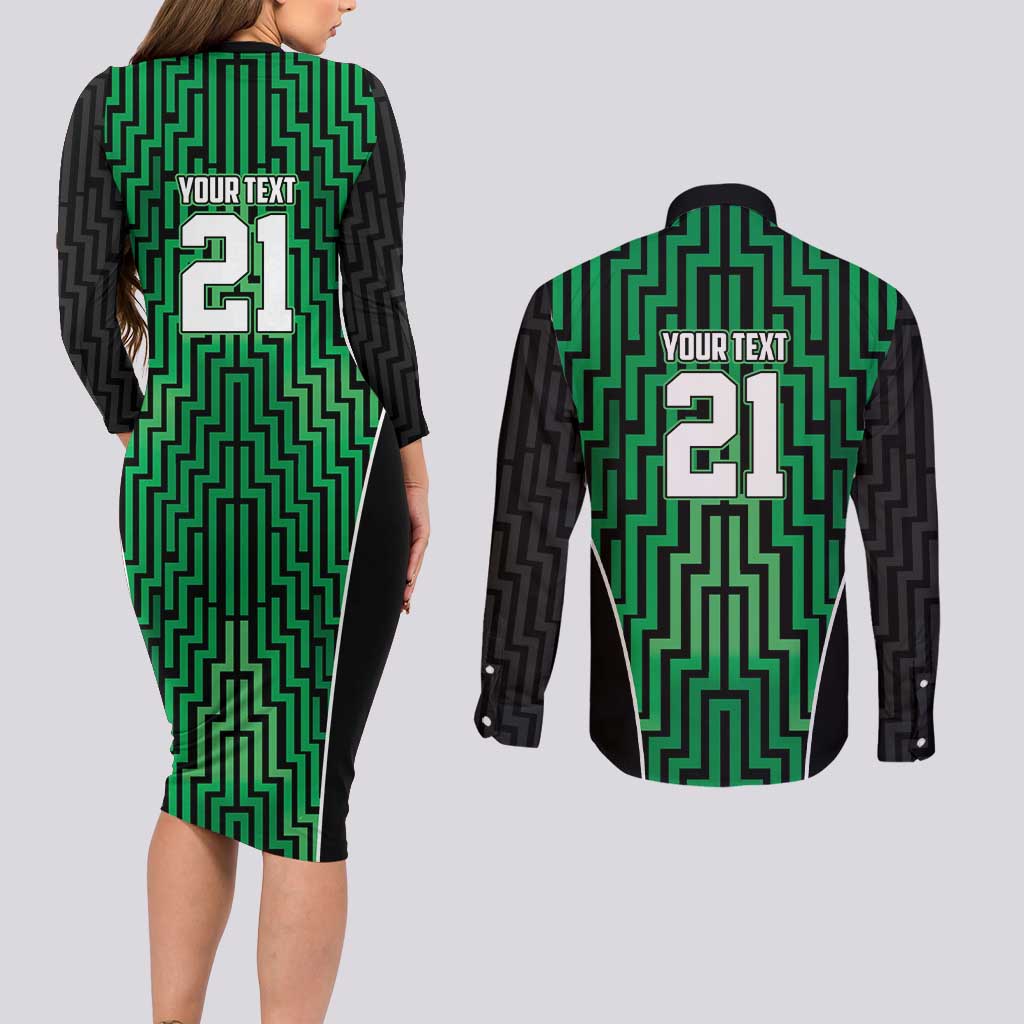 Custom Basketball New Zealand Couples Matching Long Sleeve Bodycon Dress and Long Sleeve Button Shirt Green Maori Ta Moko Indigenous - Aussie Hoodie