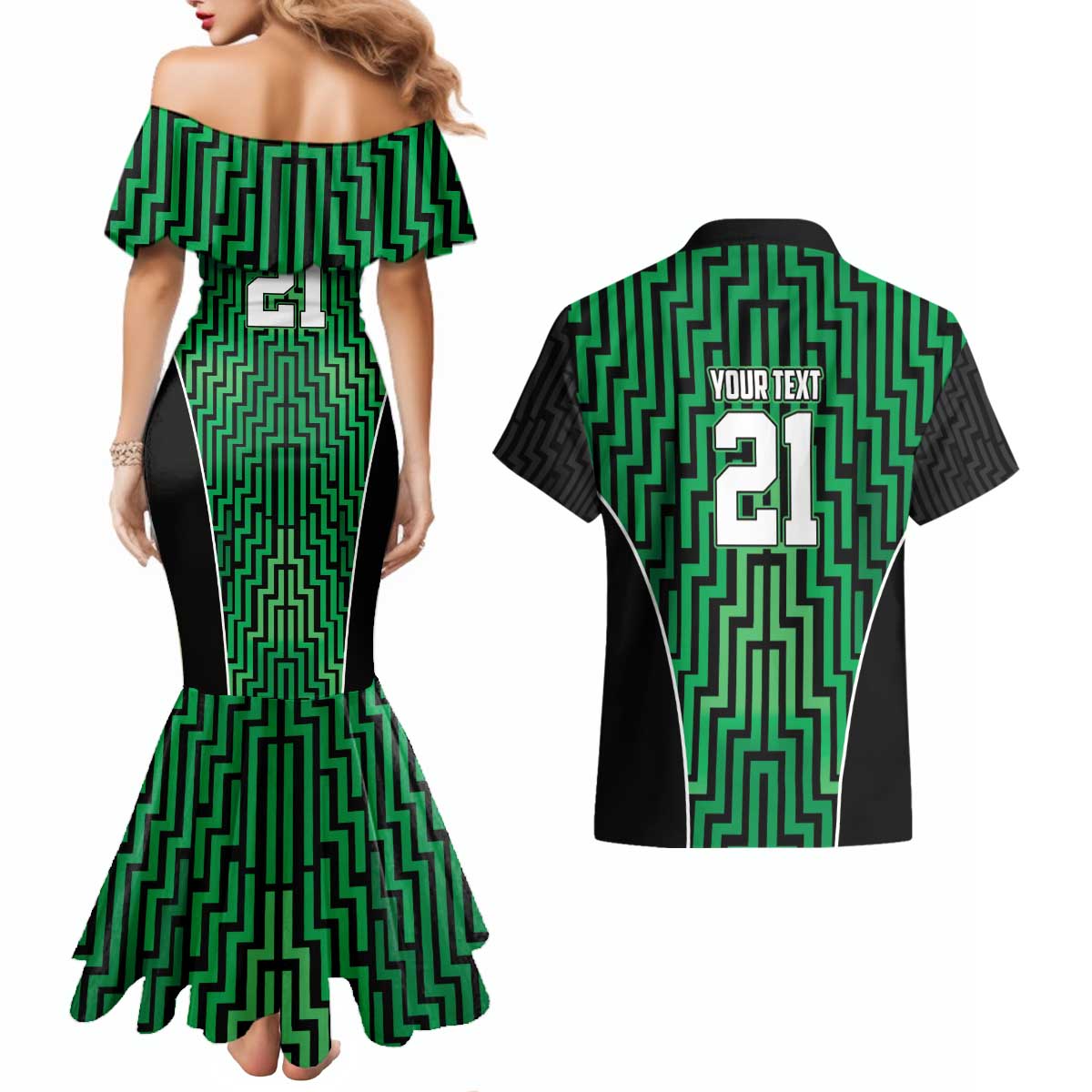 Custom Basketball New Zealand Couples Matching Mermaid Dress and Hawaiian Shirt Green Maori Ta Moko Indigenous - Aussie Hoodie