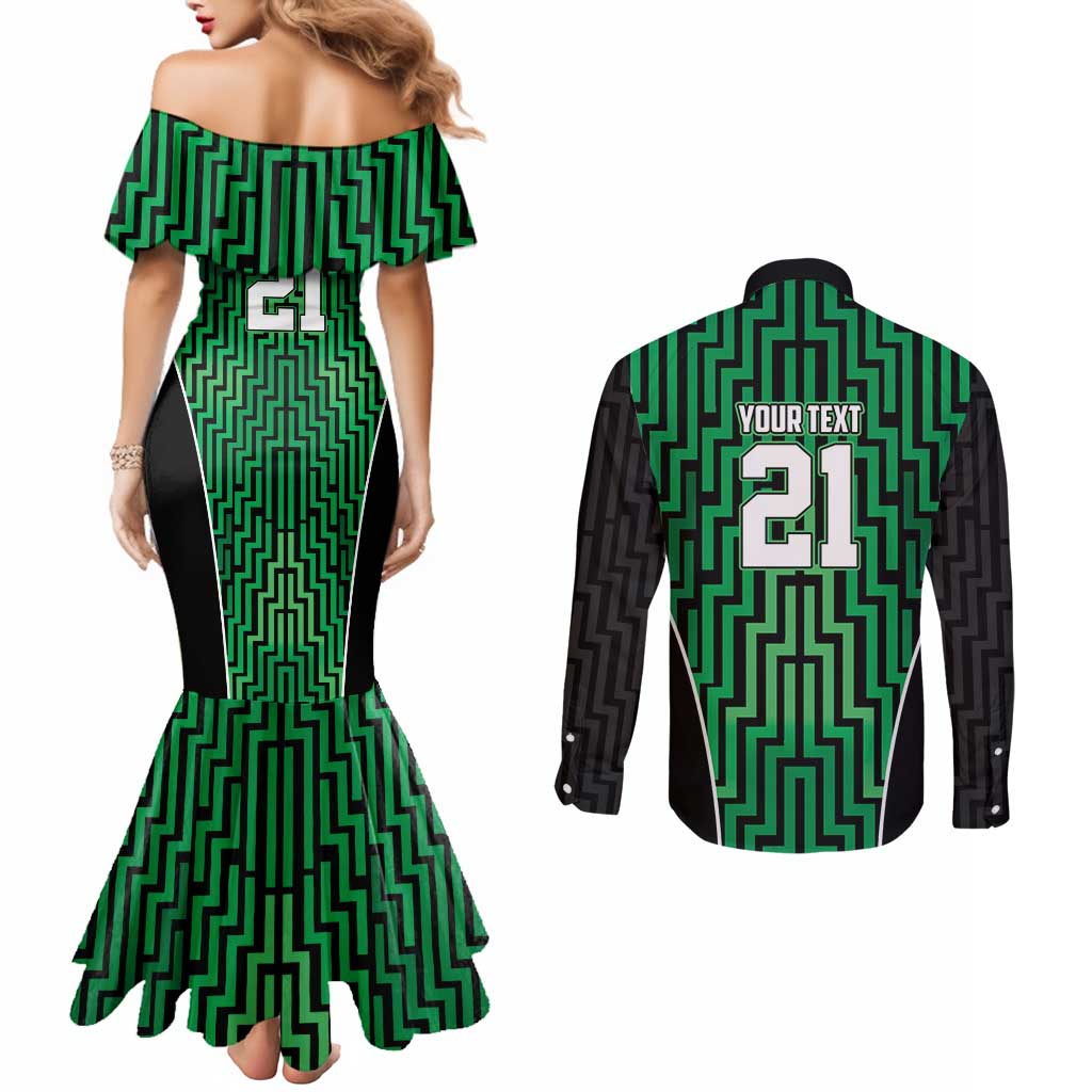 Custom Basketball New Zealand Couples Matching Mermaid Dress and Long Sleeve Button Shirt Green Maori Ta Moko Indigenous - Aussie Hoodie