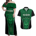 Custom Basketball New Zealand Couples Matching Off Shoulder Maxi Dress and Hawaiian Shirt Green Maori Ta Moko Indigenous - Aussie Hoodie