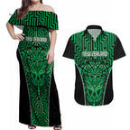 Custom Basketball New Zealand Couples Matching Off Shoulder Maxi Dress and Hawaiian Shirt Green Maori Ta Moko Indigenous - Aussie Hoodie
