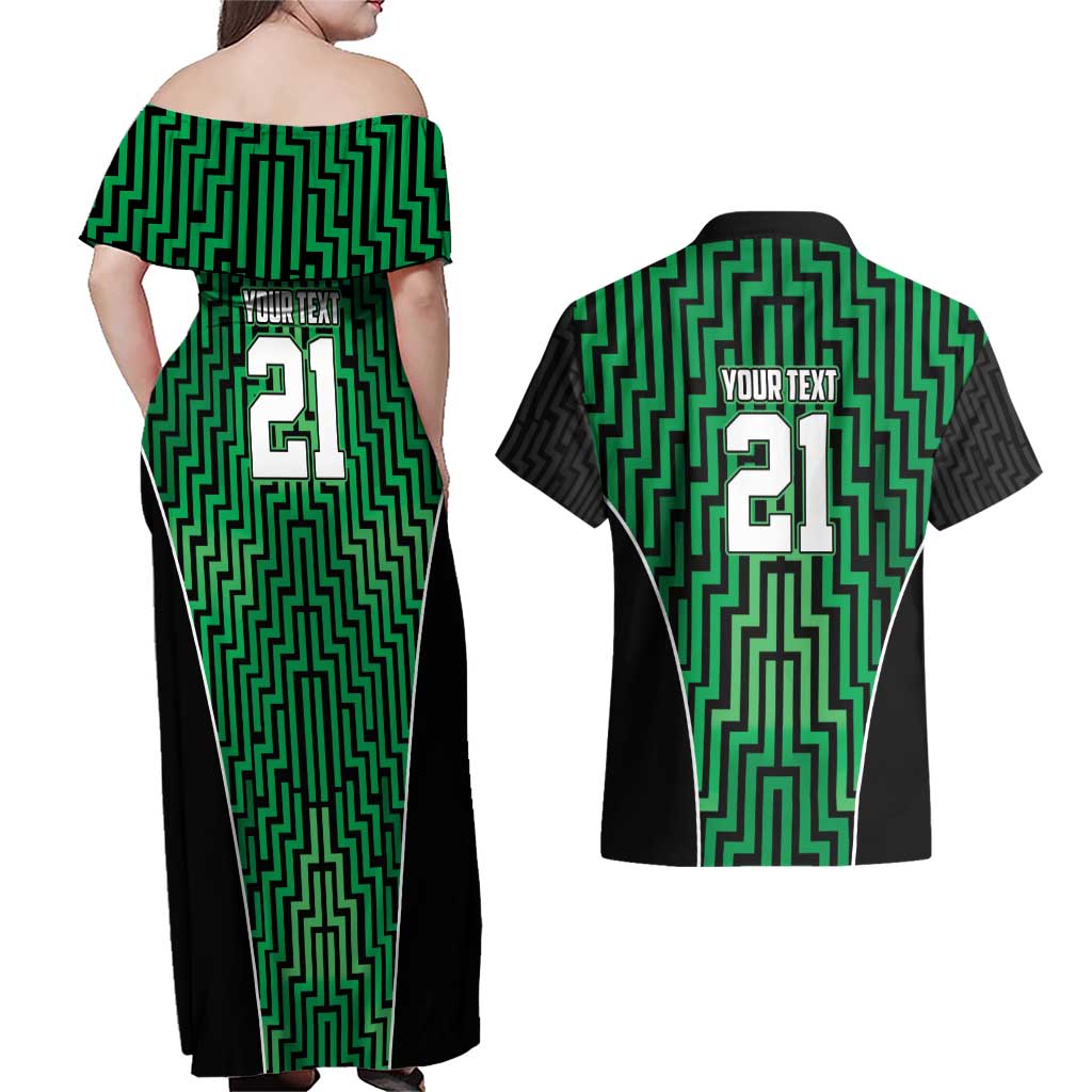 Custom Basketball New Zealand Couples Matching Off Shoulder Maxi Dress and Hawaiian Shirt Green Maori Ta Moko Indigenous - Aussie Hoodie