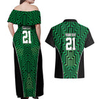 Custom Basketball New Zealand Couples Matching Off Shoulder Maxi Dress and Hawaiian Shirt Green Maori Ta Moko Indigenous - Aussie Hoodie