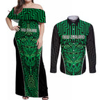 Custom Basketball New Zealand Couples Matching Off Shoulder Maxi Dress and Long Sleeve Button Shirt Green Maori Ta Moko Indigenous - Aussie Hoodie