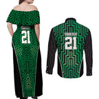Custom Basketball New Zealand Couples Matching Off Shoulder Maxi Dress and Long Sleeve Button Shirt Green Maori Ta Moko Indigenous - Aussie Hoodie