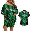 Custom Basketball New Zealand Couples Matching Off Shoulder Short Dress and Hawaiian Shirt Green Maori Ta Moko Indigenous - Aussie Hoodie