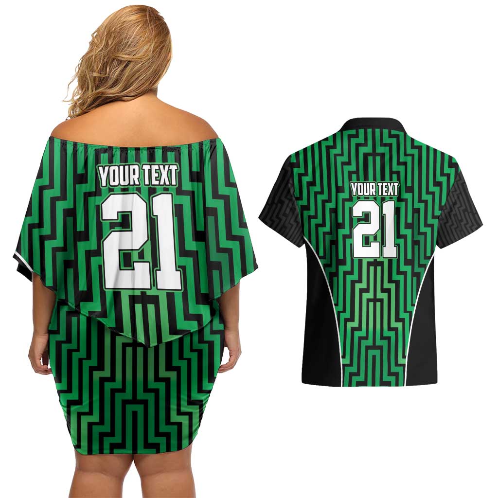 Custom Basketball New Zealand Couples Matching Off Shoulder Short Dress and Hawaiian Shirt Green Maori Ta Moko Indigenous - Aussie Hoodie