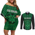 Custom Basketball New Zealand Couples Matching Off Shoulder Short Dress and Long Sleeve Button Shirt Green Maori Ta Moko Indigenous - Aussie Hoodie