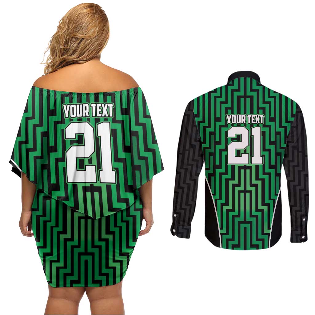 Custom Basketball New Zealand Couples Matching Off Shoulder Short Dress and Long Sleeve Button Shirt Green Maori Ta Moko Indigenous - Aussie Hoodie