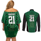 Custom Basketball New Zealand Couples Matching Off Shoulder Short Dress and Long Sleeve Button Shirt Green Maori Ta Moko Indigenous - Aussie Hoodie