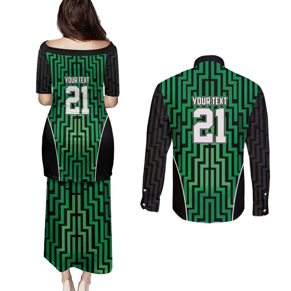 Custom Basketball New Zealand Couples Matching Puletasi and Long Sleeve Button Shirt Green Maori Ta Moko Indigenous - Aussie Hoodie