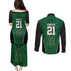 Custom Basketball New Zealand Couples Matching Puletasi and Long Sleeve Button Shirt Green Maori Ta Moko Indigenous - Aussie Hoodie