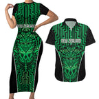 Custom Basketball New Zealand Couples Matching Short Sleeve Bodycon Dress and Hawaiian Shirt Green Maori Ta Moko Indigenous - Aussie Hoodie