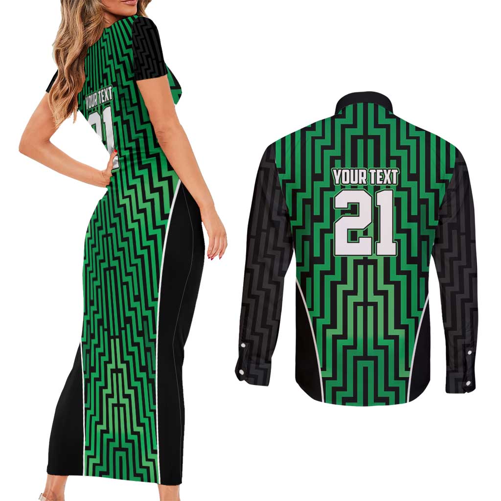 Custom Basketball New Zealand Couples Matching Short Sleeve Bodycon Dress and Long Sleeve Button Shirt Green Maori Ta Moko Indigenous - Aussie Hoodie
