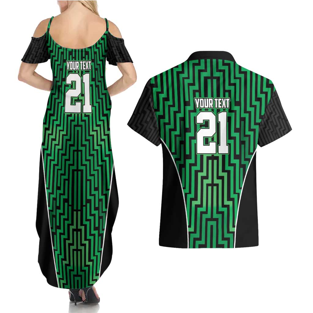 Custom Basketball New Zealand Couples Matching Summer Maxi Dress and Hawaiian Shirt Green Maori Ta Moko Indigenous - Aussie Hoodie