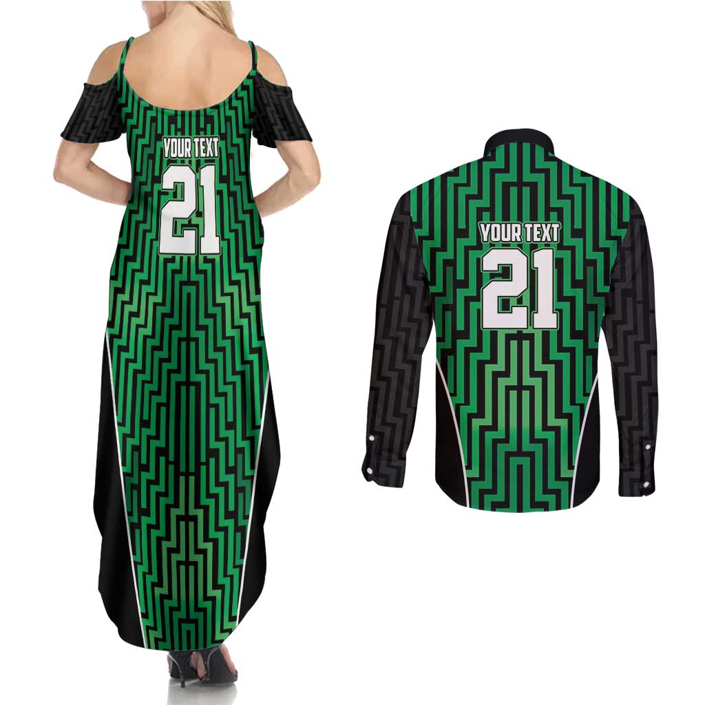 Custom Basketball New Zealand Couples Matching Summer Maxi Dress and Long Sleeve Button Shirt Green Maori Ta Moko Indigenous - Aussie Hoodie