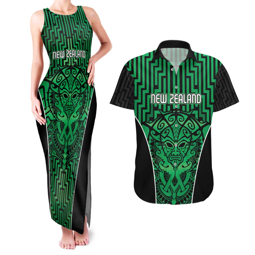Custom Basketball New Zealand Couples Matching Tank Maxi Dress and Hawaiian Shirt Green Maori Ta Moko Indigenous - Aussie Hoodie