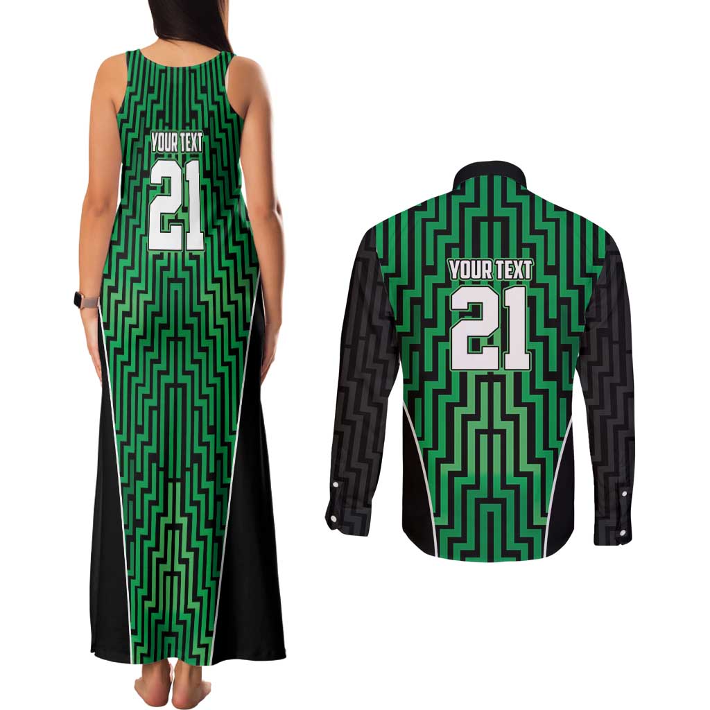 Custom Basketball New Zealand Couples Matching Tank Maxi Dress and Long Sleeve Button Shirt Green Maori Ta Moko Indigenous - Aussie Hoodie