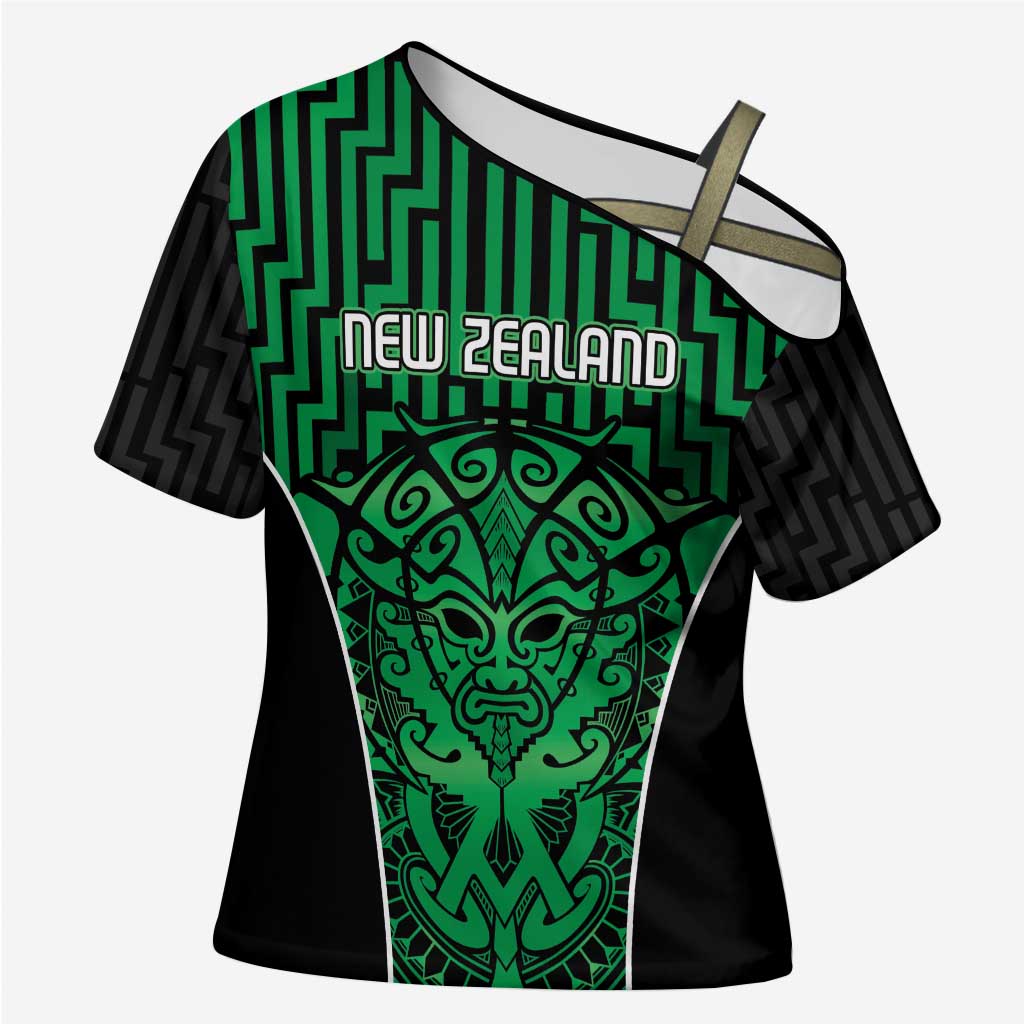 Custom Basketball New Zealand Cross Shoulder Shirt Green Maori Ta Moko Indigenous - Aussie Hoodie