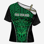 Custom Basketball New Zealand Cross Shoulder Shirt Green Maori Ta Moko Indigenous - Aussie Hoodie
