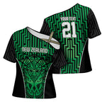 Custom Basketball New Zealand Cross Shoulder Shirt Green Maori Ta Moko Indigenous - Aussie Hoodie