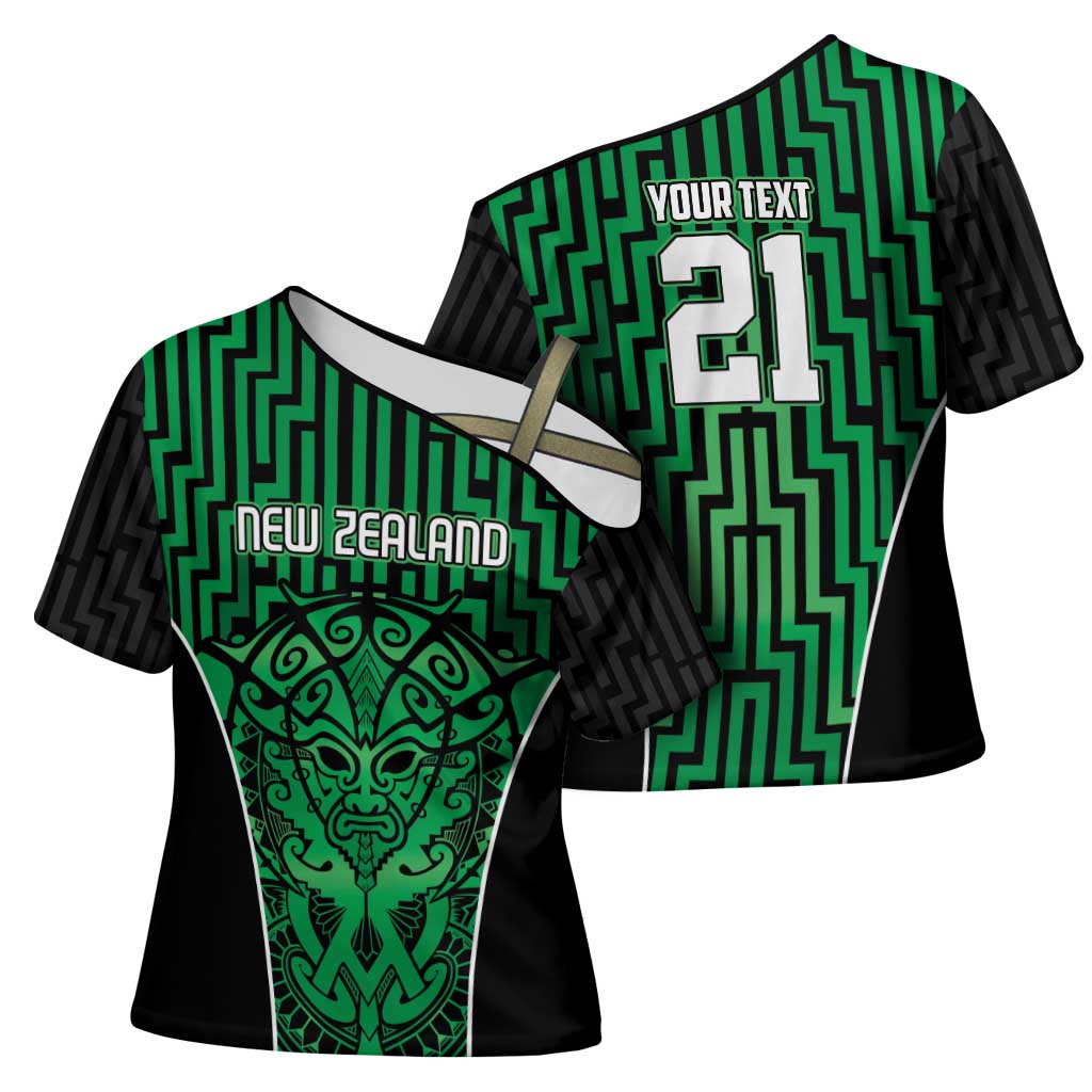 Custom Basketball New Zealand Cross Shoulder Shirt Green Maori Ta Moko Indigenous - Aussie Hoodie