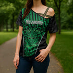 Custom Basketball New Zealand Cross Shoulder Shirt Green Maori Ta Moko Indigenous - Aussie Hoodie