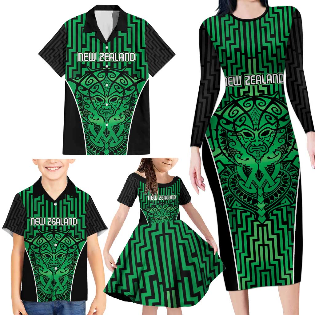 Custom Basketball New Zealand Family Matching Long Sleeve Bodycon Dress and Hawaiian Shirt Green Maori Ta Moko Indigenous - Aussie Hoodie