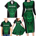Custom Basketball New Zealand Family Matching Long Sleeve Bodycon Dress and Hawaiian Shirt Green Maori Ta Moko Indigenous - Aussie Hoodie