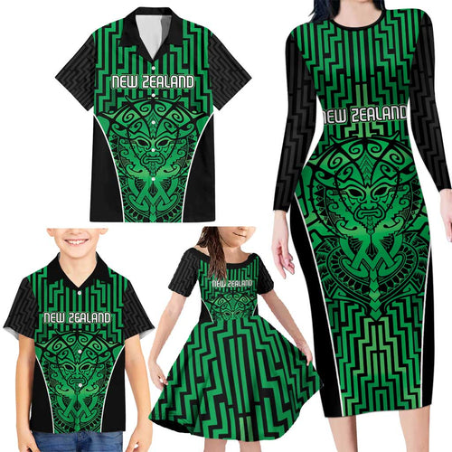 Custom Basketball New Zealand Family Matching Long Sleeve Bodycon Dress and Hawaiian Shirt Green Maori Ta Moko Indigenous - Aussie Hoodie