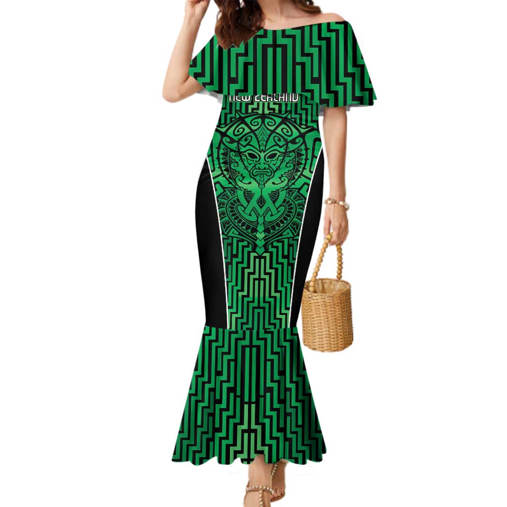 Custom Basketball New Zealand Family Matching Mermaid Dress and Hawaiian Shirt Green Maori Ta Moko Indigenous - Aussie Hoodie
