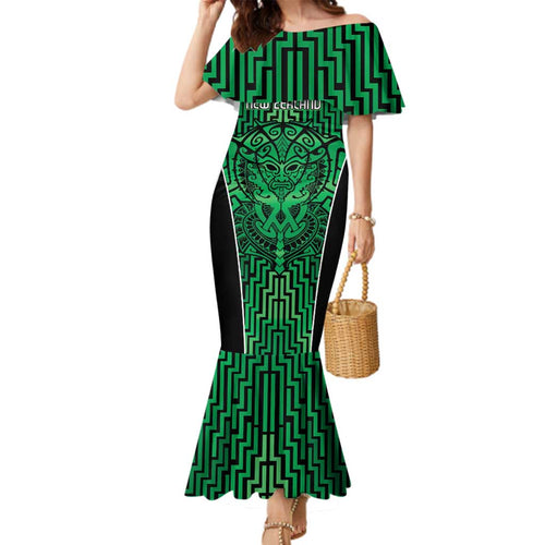 Custom Basketball New Zealand Family Matching Mermaid Dress and Hawaiian Shirt Green Maori Ta Moko Indigenous - Aussie Hoodie