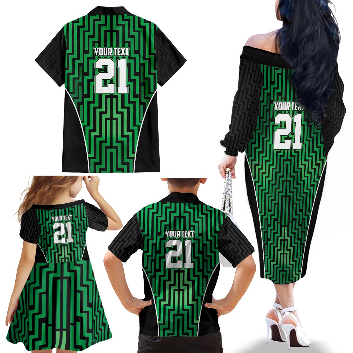 Custom Basketball New Zealand Family Matching Off The Shoulder Long Sleeve Dress and Hawaiian Shirt Green Maori Ta Moko Indigenous - Aussie Hoodie