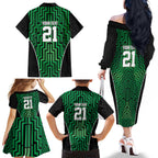 Custom Basketball New Zealand Family Matching Off The Shoulder Long Sleeve Dress and Hawaiian Shirt Green Maori Ta Moko Indigenous - Aussie Hoodie