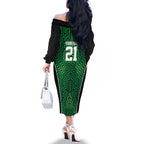 Custom Basketball New Zealand Family Matching Off The Shoulder Long Sleeve Dress and Hawaiian Shirt Green Maori Ta Moko Indigenous - Aussie Hoodie