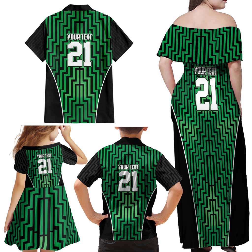 Custom Basketball New Zealand Family Matching Off Shoulder Maxi Dress and Hawaiian Shirt Green Maori Ta Moko Indigenous - Aussie Hoodie