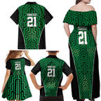 Custom Basketball New Zealand Family Matching Off Shoulder Maxi Dress and Hawaiian Shirt Green Maori Ta Moko Indigenous - Aussie Hoodie