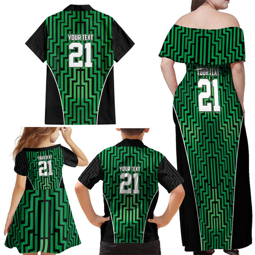 Custom Basketball New Zealand Family Matching Off Shoulder Maxi Dress and Hawaiian Shirt Green Maori Ta Moko Indigenous - Aussie Hoodie