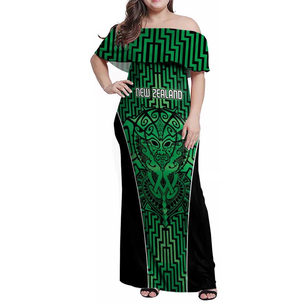Custom Basketball New Zealand Family Matching Off Shoulder Maxi Dress and Hawaiian Shirt Green Maori Ta Moko Indigenous - Aussie Hoodie