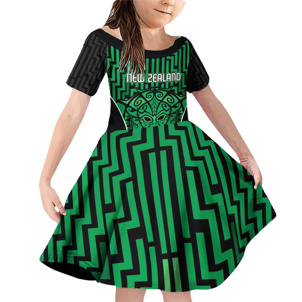 Custom Basketball New Zealand Family Matching Off Shoulder Short Dress and Hawaiian Shirt Green Maori Ta Moko Indigenous - Aussie Hoodie