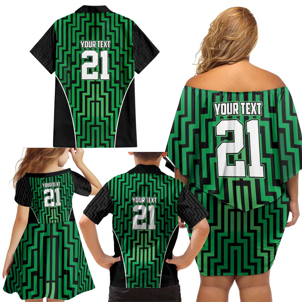 Custom Basketball New Zealand Family Matching Off Shoulder Short Dress and Hawaiian Shirt Green Maori Ta Moko Indigenous - Aussie Hoodie