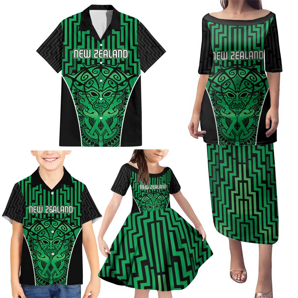 Custom Basketball New Zealand Family Matching Puletasi and Hawaiian Shirt Green Maori Ta Moko Indigenous - Aussie Hoodie
