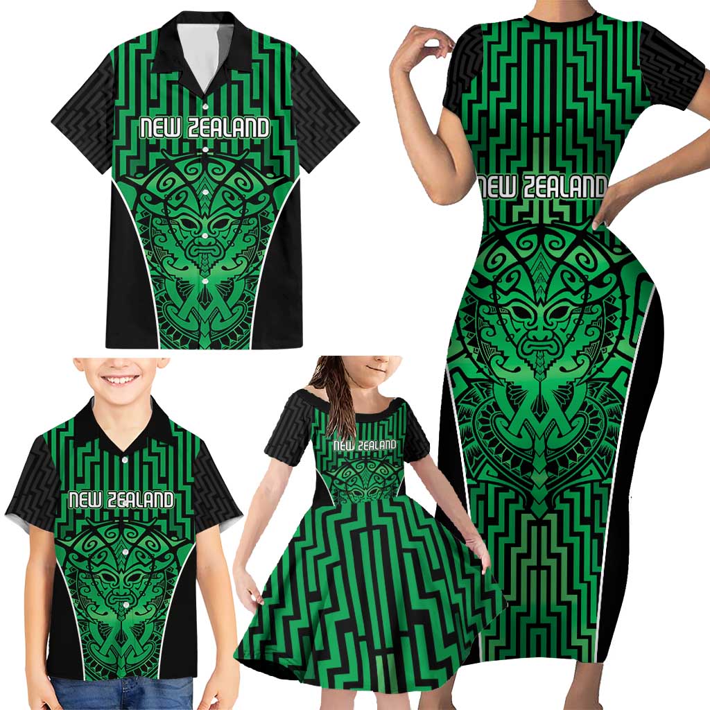 Custom Basketball New Zealand Family Matching Short Sleeve Bodycon Dress and Hawaiian Shirt Green Maori Ta Moko Indigenous - Aussie Hoodie