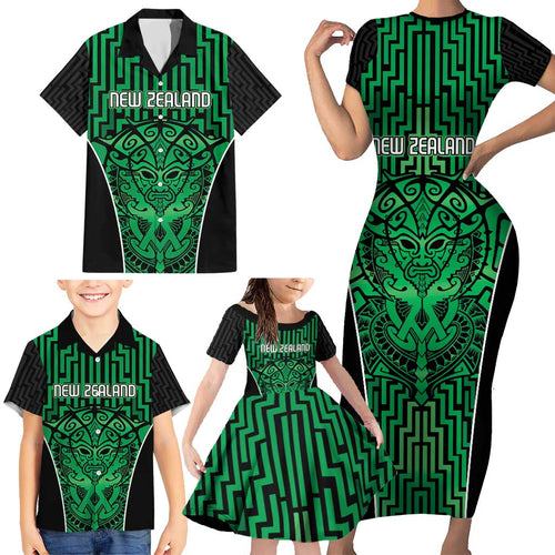 Custom Basketball New Zealand Family Matching Short Sleeve Bodycon Dress and Hawaiian Shirt Green Maori Ta Moko Indigenous - Aussie Hoodie