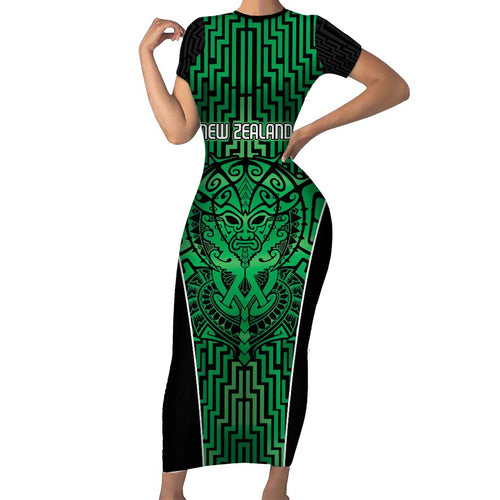Custom Basketball New Zealand Family Matching Short Sleeve Bodycon Dress and Hawaiian Shirt Green Maori Ta Moko Indigenous - Aussie Hoodie
