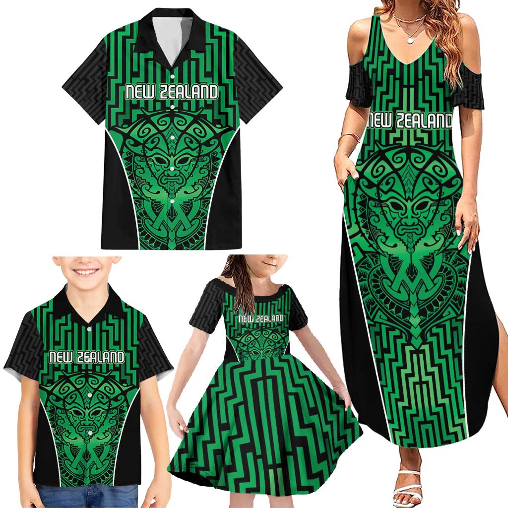 Custom Basketball New Zealand Family Matching Summer Maxi Dress and Hawaiian Shirt Green Maori Ta Moko Indigenous - Aussie Hoodie
