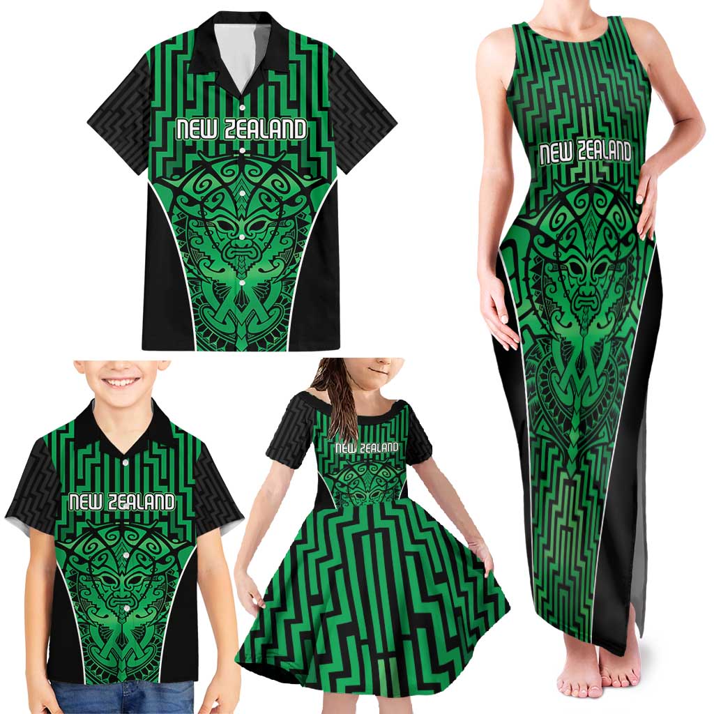 Custom Basketball New Zealand Family Matching Tank Maxi Dress and Hawaiian Shirt Green Maori Ta Moko Indigenous - Aussie Hoodie