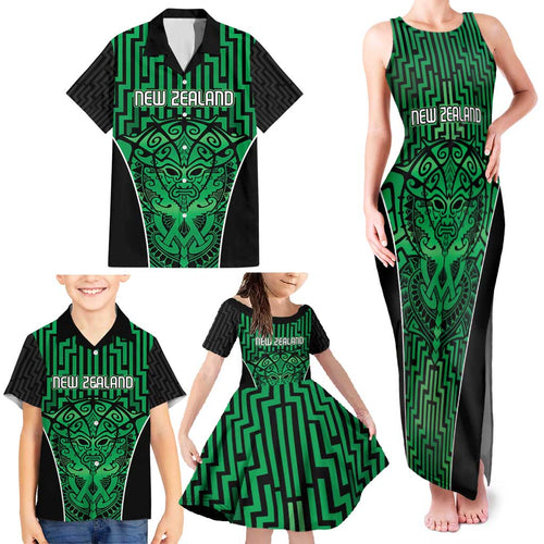 Custom Basketball New Zealand Family Matching Tank Maxi Dress and Hawaiian Shirt Green Maori Ta Moko Indigenous - Aussie Hoodie