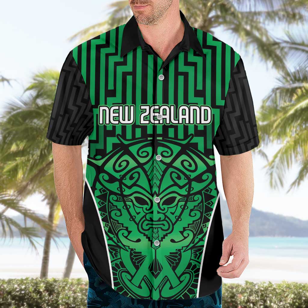 Custom Basketball New Zealand Hawaiian Shirt Green Maori Ta Moko Indigenous - Aussie Hoodie