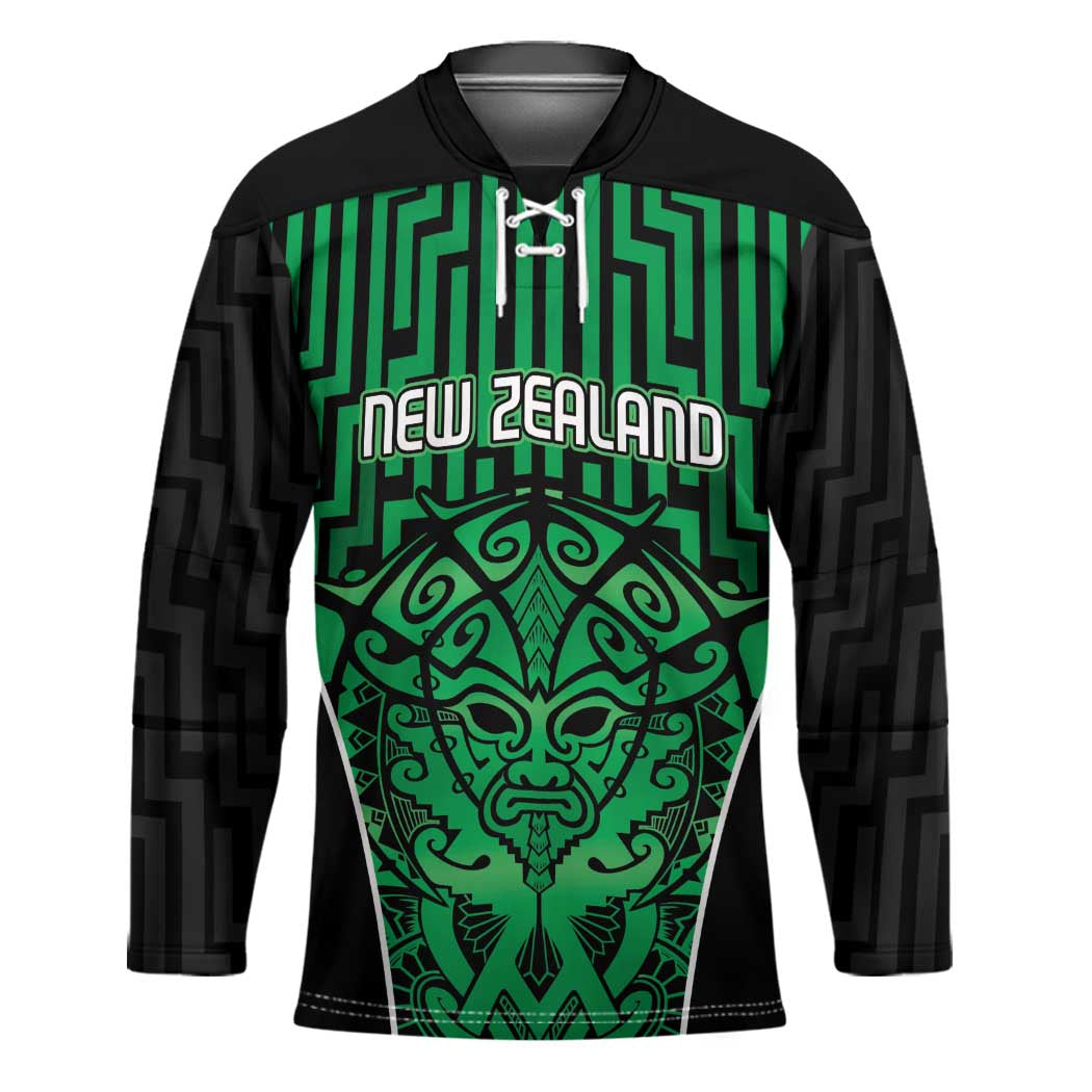 Custom Basketball New Zealand Hockey Jersey Green Maori Ta Moko Indigenous - Aussie Hoodie